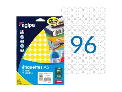 Etikety kruhové 15mm Agipa A5 žlté