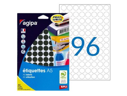 Etikety kruhové 15mm Agipa A5 čierne