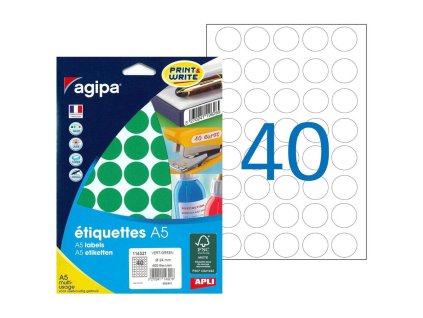 Etikety kruhové 24mm Agipa A5 zelené