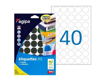 Etikety kruhové 24mm Agipa A5 čierne