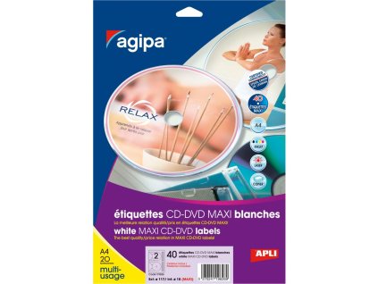 Etikety univerzálne na CD/DVD priemer 117,5 -17mm Agipa 20 hárkov