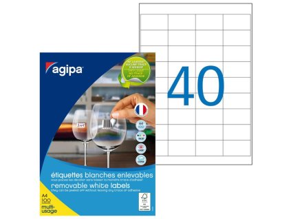 Etikety univerzálne odnímateľné 48,5x25,4mm Agipa A4 100 hárkov