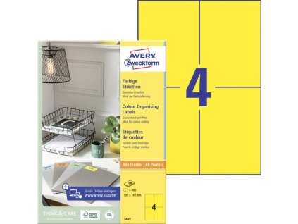 Etikety farebné 105x148mm Avery A4 100 hárkov žlté