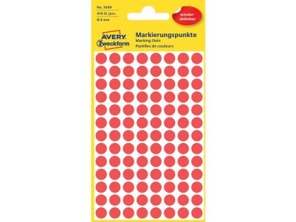 Etikety kruhové 8mm Avery odnímateľné červené