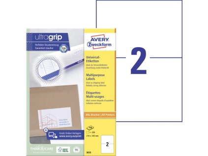 Etikety univerzálne 210x148mm Avery A4 100 hárkov