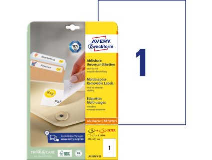 Etikety univerzálne odnímateľné 210x297mm Avery A4 25+5 hárkov