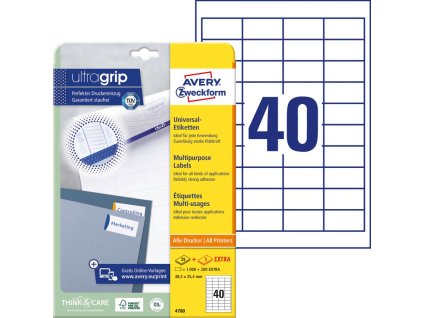 Etikety univerzálne 48,5x25,4mm Avery A4 25+5 hárkov