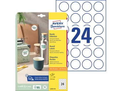 Etikety univerzálne kruhové 40mm Avery A4 10 hárkov