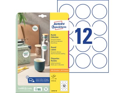Etikety univerzálne kruhové 60mm Avery A4 10 hárkov