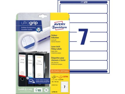 Etikety univerzálne na zakladače 38 x 192 mm Avery A4 25+5 hárkov