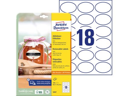 Etikety oválne 63,5x42,3mm Avery 10 hárkov biele