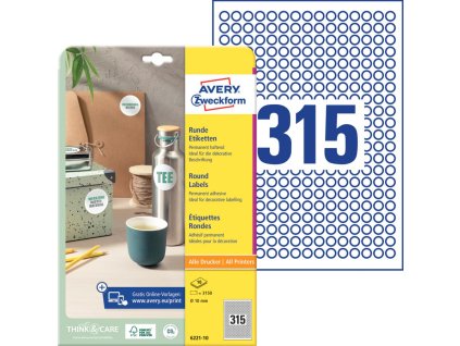 Etikety univerzálne kruhové 10mm Avery A4 10 hárkov