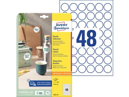 Etikety univerzálne kruhové 30mm Avery A4 10 hárkov