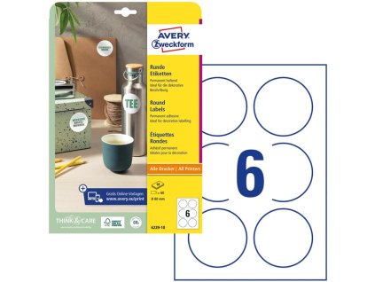 Etikety univerzálne kruhové 80mm Avery A4 10 hárkov