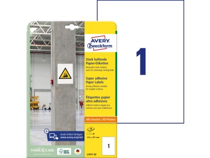 Etikety univerzálne 210x297mm Avery A4, silne lepivé 20 hárkov