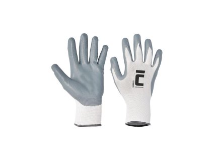 Rukavice nylon/úplet/nitril BABBLER, sivé/biele, veľ. 7/S