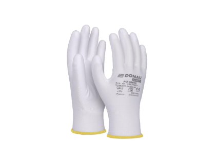 Rukavice pletené, polomáčané DONAU SAFETY PU kat. II biele veľ. 10