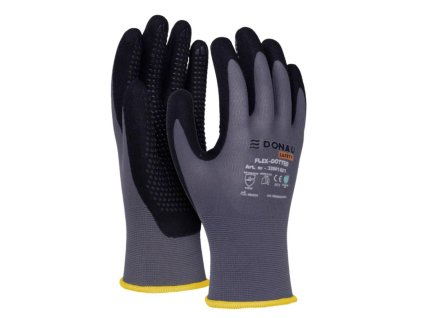 Rukavice pletené, polomáčané DONAU SAFETY Flex-Dotted, kat. II šedé veľ. 10