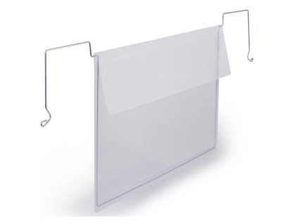 Závesné vrecko s drôteným vešiakom a klopou na šírku A5, 50ks, transparentné