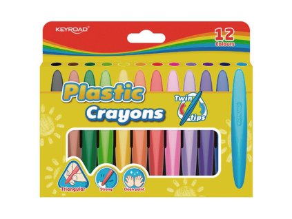 Voskové pastelky KEYROAD Twin Tips trojhranné, mix farieb