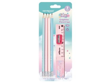 Súprava školských pomôcok KEYROAD Pastel, blister 7 ks, mix farieb