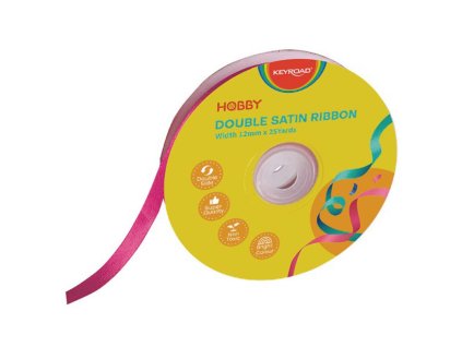 Stuha KEYROAD dvojitá saténová 12 mm x 22,86 m na cievke, ružová