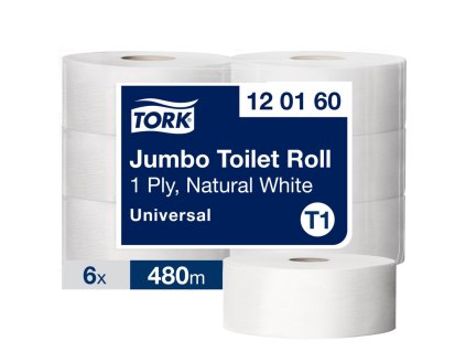 Toaletný papier 1-vrstv. TORK Jumbo 26 cm, návin 480 m, prírodný biely, T1 (6 ks)