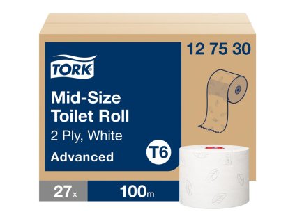 Toaletný papier 2-vrstv. TORK Mid-size biely, návin 100m T6 (27 ks)