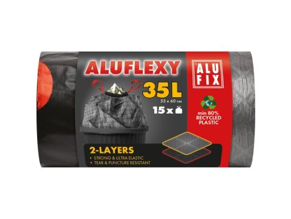 Vrecia na odpadky zaťahovacie 35 l / 15 ks, 28mic., LDPE 2 vrstvové, 53 x 60 cm, sivo-čierne