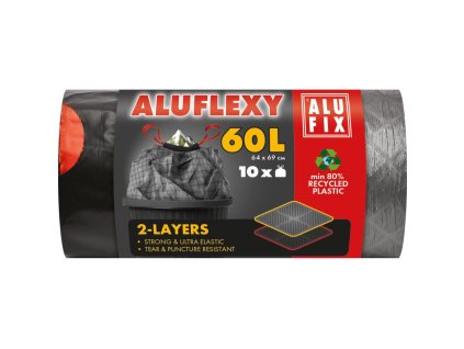 Vrecia na odpadky zaťahovacie, 60 l / 10 ks, 33mic., LDPE 2 vrstvové, 64 x 69 cm, sivo-čierne