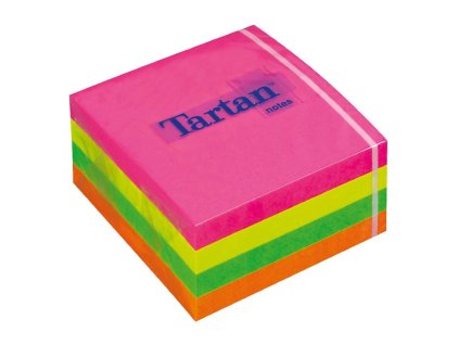 Samolepiaci bloček kocka Tartan 76x76 4 neónové farby