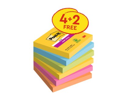 Samolepiaci bloček Post-it Carnival 76x76, 4 + 2 Zadarmo, 90 lístkov v bločku