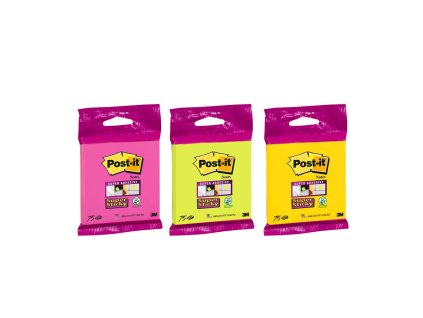 Samolepiaci bloček Post-it Super Sticky 76x76mm, 75l mix farieb žltá, zelená, fuksiová