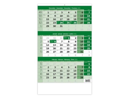 Nástenný kalendár 3-mesačný zelený 31,5 x 45 cm 2026