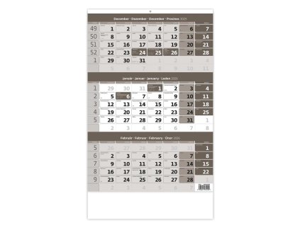 Nástenný kalendár 3-mesačný sivý 31,5 x 45 cm 2026