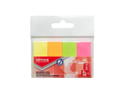 Samolepiace záložky Office Products 20x50mm neon 4x50 lístkov