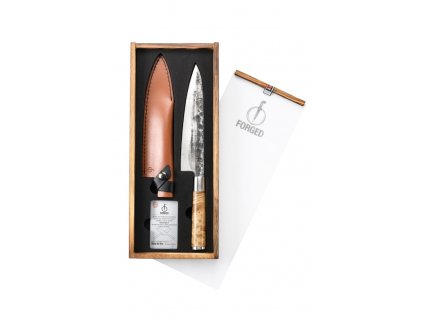 Kuchársky nôž VG10 20,5 cm s koženým puzdrom - FORGED