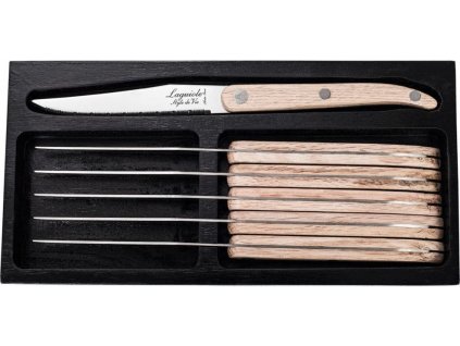 LAGUIOLE Innovation - steakové nože 6 ks, dubová rukoväť, vrúbkovaná čepeľ