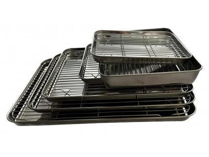 Plech na pečenie z nehrdzavejúcej ocele s mriežkou 26x20x2,5cm