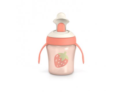 Suavinex Netečúci hrnček GO NATURAL 200 ml - ružová jahoda