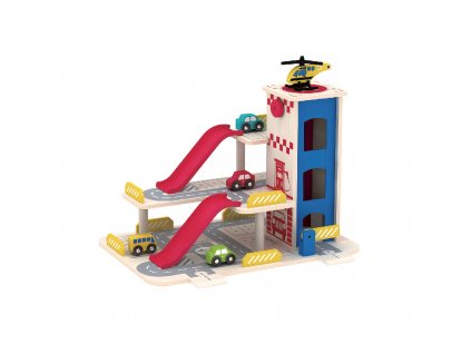 SMILY PLAY Drevená dráha s autíčkami, Dom s výťahom