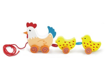 Viga Drevená hračka na ťahanie Kurča s kurčatami