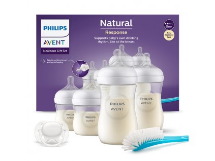Philips Avent Sada 4 fľaštičiek Responsive Natural+ kefka na čistenie a mäkký cumlík