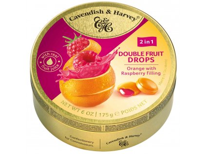 Cavendish & Harvey Double Fruit Drops Orange with Rasperry Filling 175g