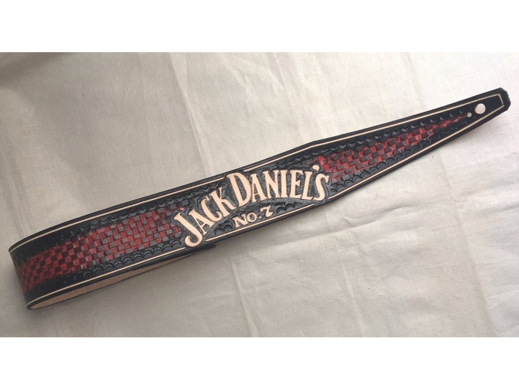 Kožený kytarový popruh (ruční práce) - Jack Daniels - red - Vtipné dárky