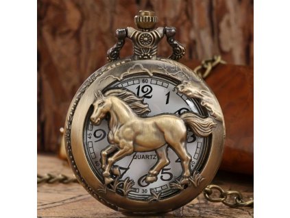 Kapesní hodinky Quartz retro na řetízku - kůň