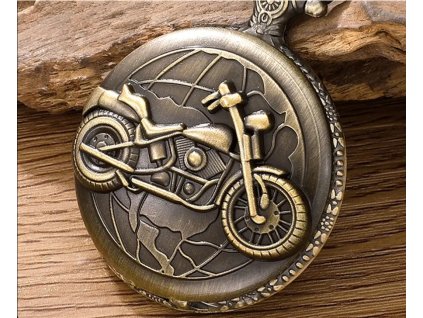 Motorka - Retro kapesní hodinky QUARTZ na řetězu