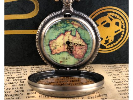 Retro kapesní el. Quartz hodinky s mapou - na řetízku.
