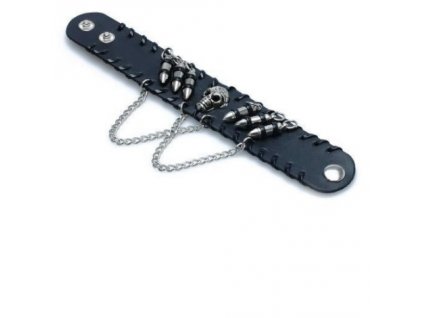 Rockerský náramek Black Men's Gothic Leather Bullet Skull Chain