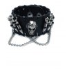 Rockerský náramek Black Men's Gothic Leather Bullet Skull Chain